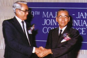 The smiles and the warm handshake of Raja Tun Mohar, President of MAJECA and Mr Masami Ishii, President of JAMECA, at the 9th Joint Conference, symbolized the spirit of friendship and the close and harmonious economic relations between Malaysia and Japan.